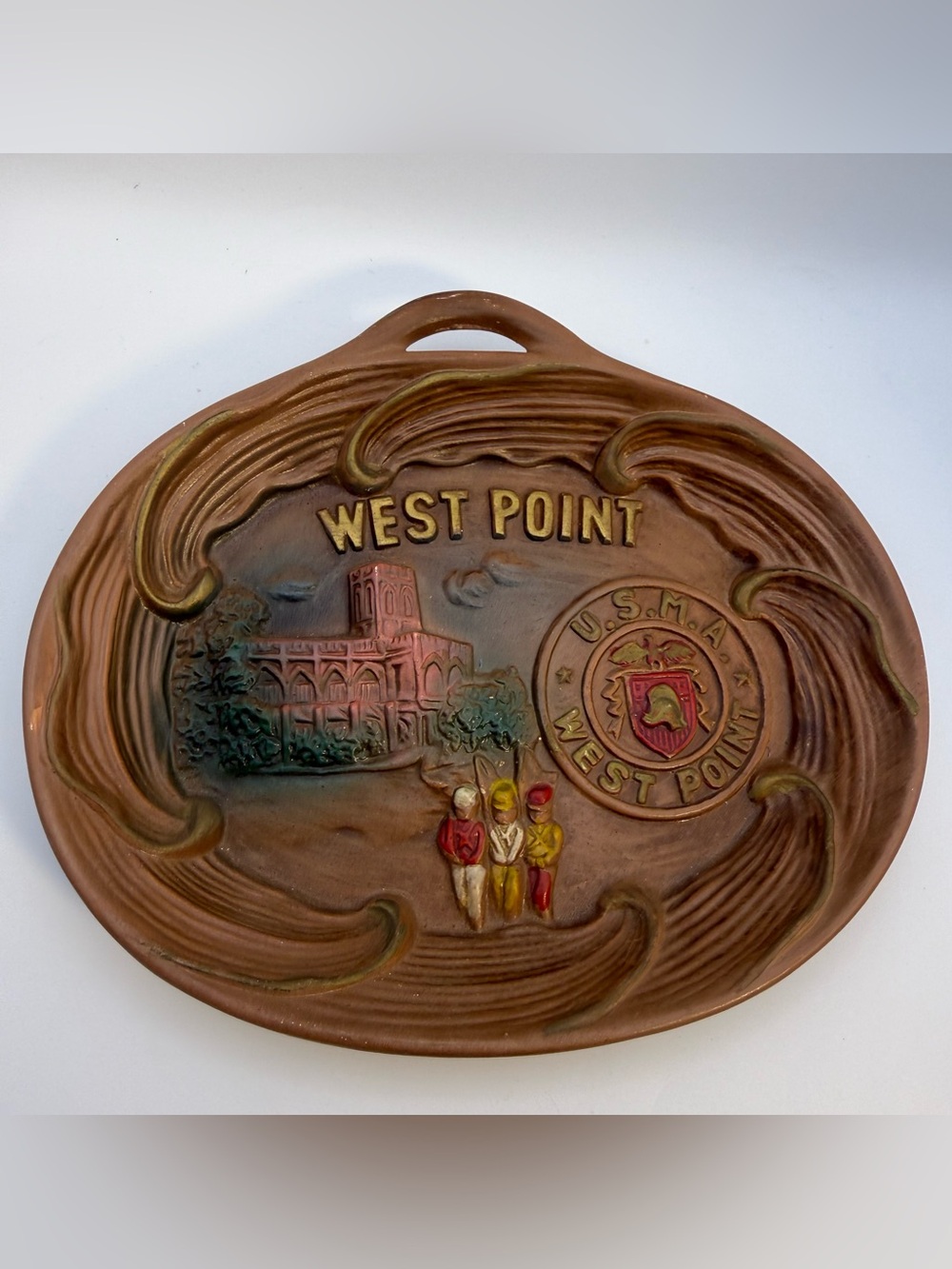 Vintage West Point USMA Ceramic Wall Plaque 3D Relief Souvenir Plate Japan